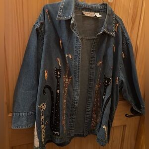 Dressbarn cat lady Embroidered Denim shirt/Jacket size 3X